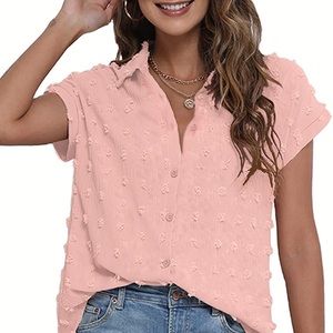 Bothenial Women Textured Pink Button Up Tee